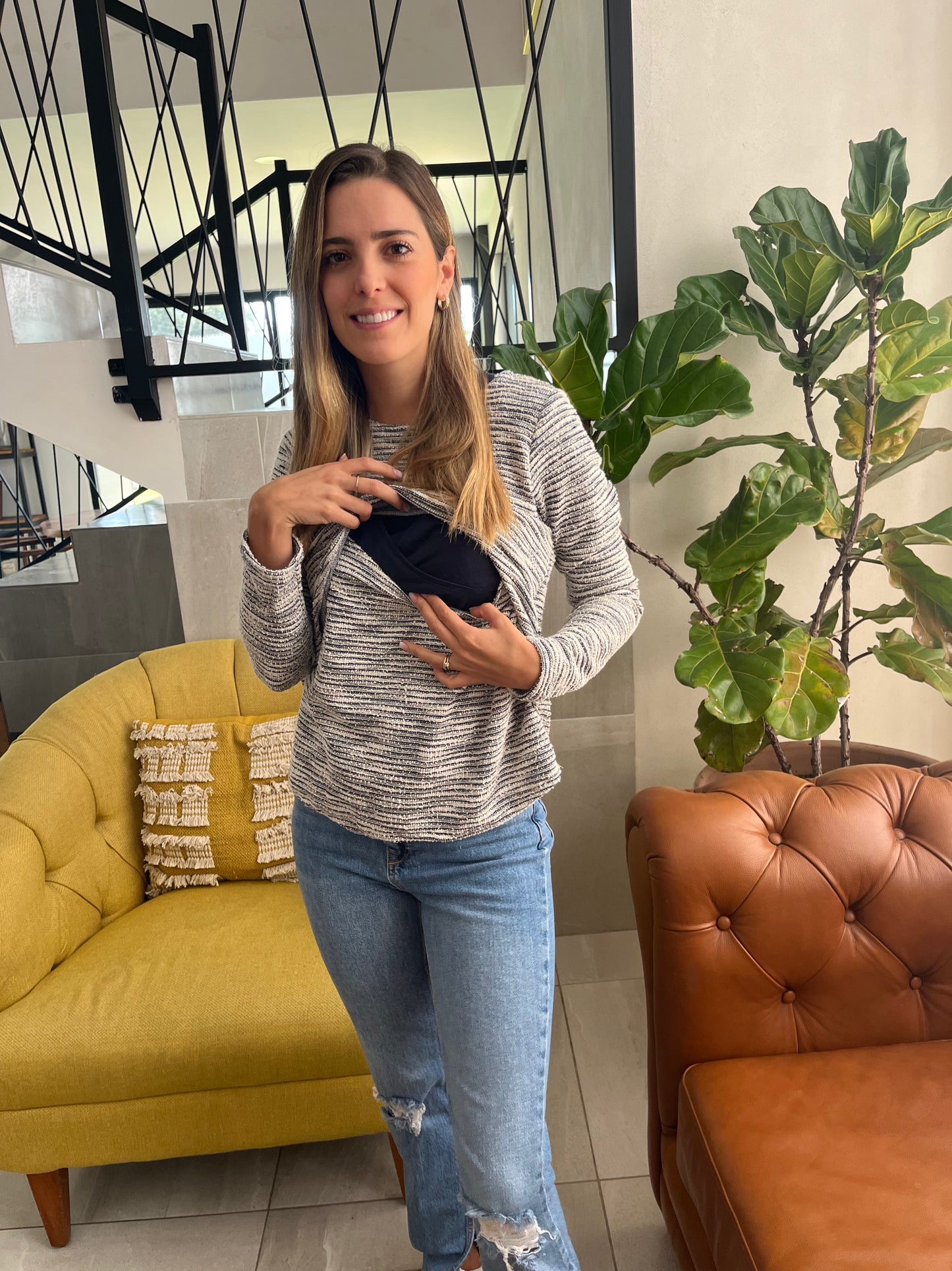 Sueter de lactancia, gloria gris con textura