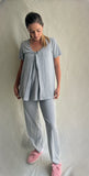 Pijama de lactancia y maternidad, CH gris rayas
