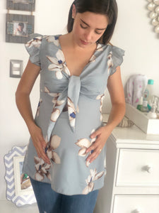 Brescia maternity and nursing blouse, gray flowers