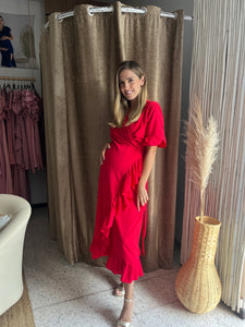 Maternity dress, Ursula red with ruffles