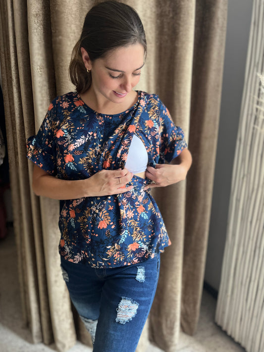 Blusa de lactancia, Georgina flores azul flores helechitos