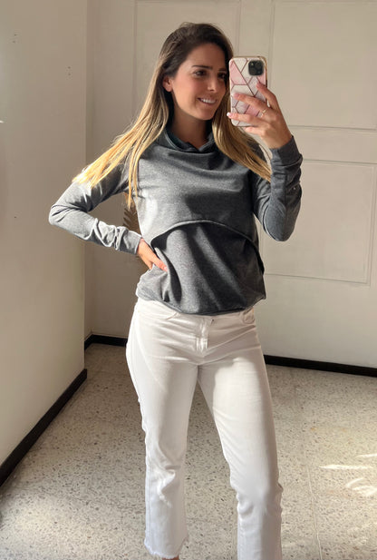 Sudadera Gloria de lactancia, gris con capucha