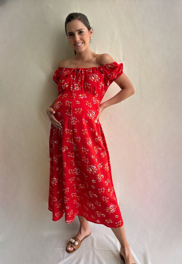 Vestido de maternidad rojo florecitas LM