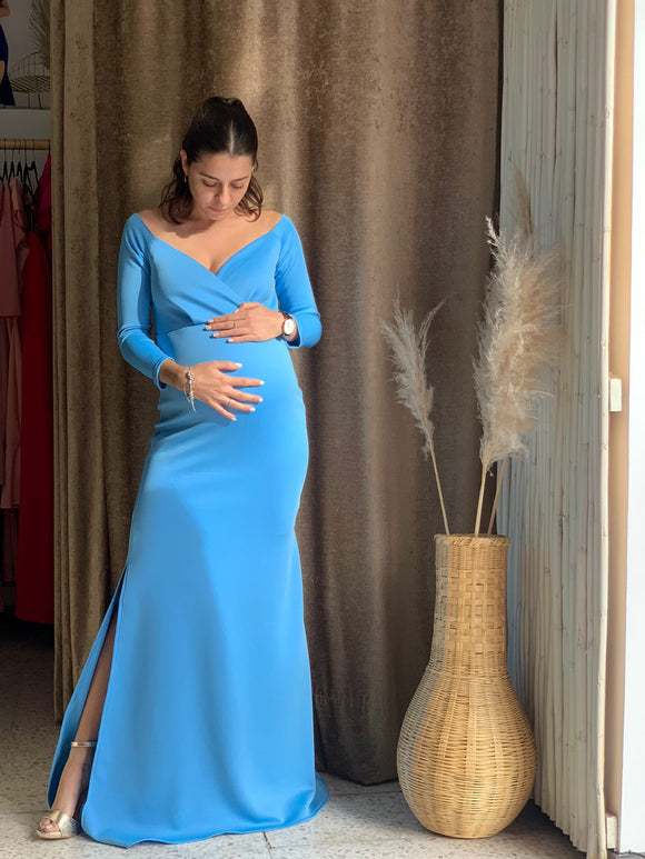 Vestido de maternidad sesión azul francés , Ritta