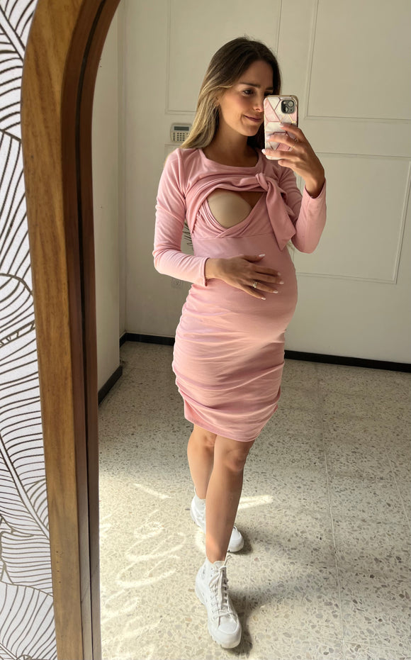 Vestido de maternidad y lactancia rosa suéter Megara