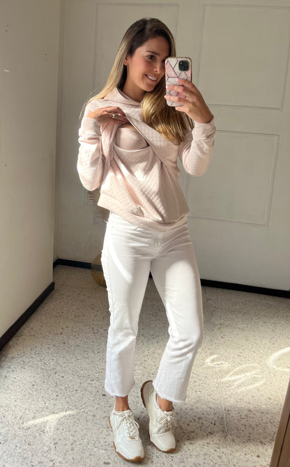 Sudadera de lactancia, Gloria beige rombos con capucha