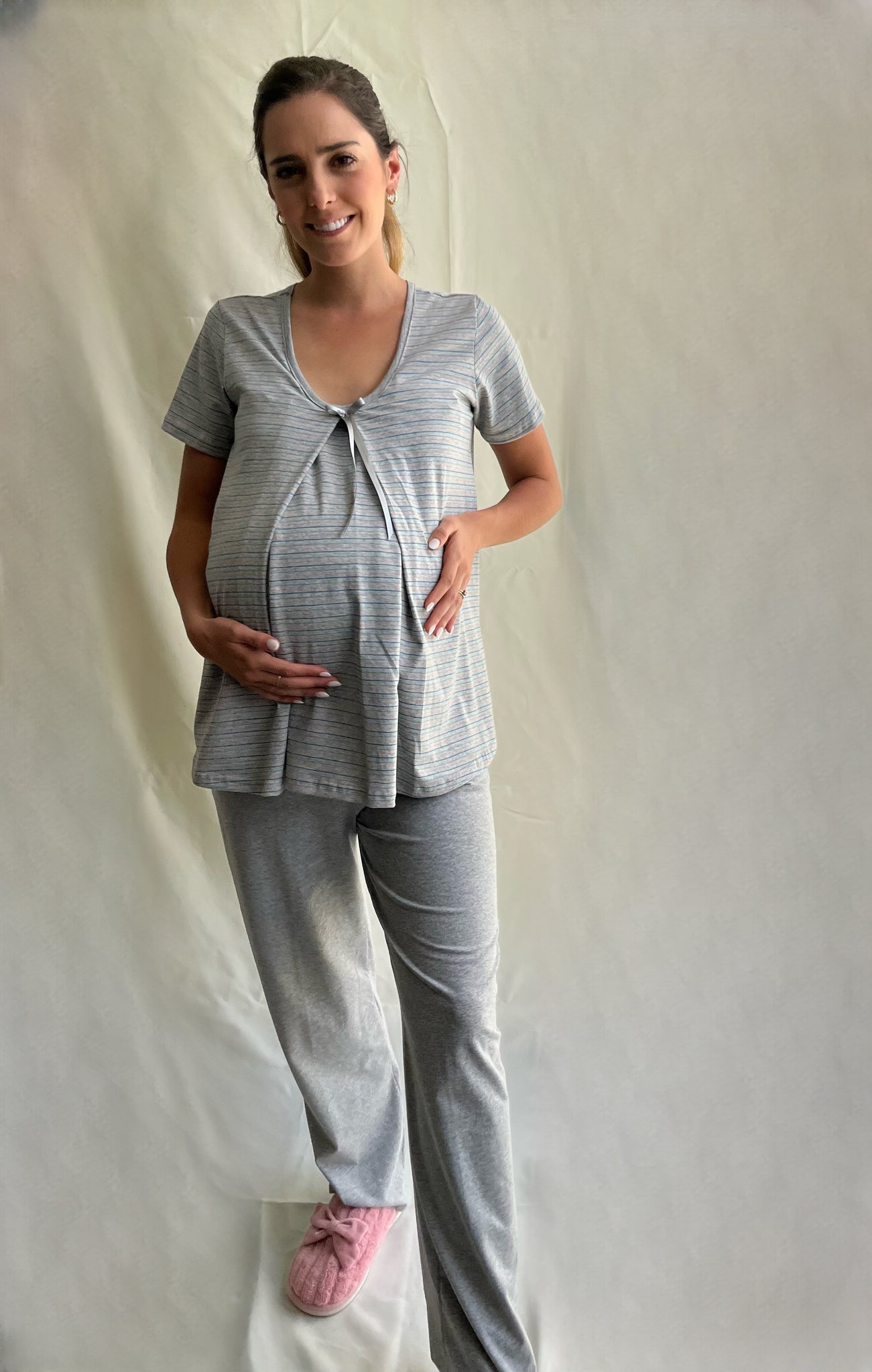 Júnior Colonos Irregularidades Pijama de lactancia y maternidad, gris rayas – Hello Mom