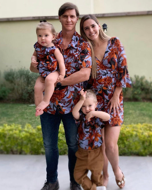 Matching blue orange flowers family