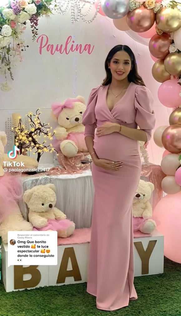Vestido maternidad Yuridia largo rosa fuerte G y XG
